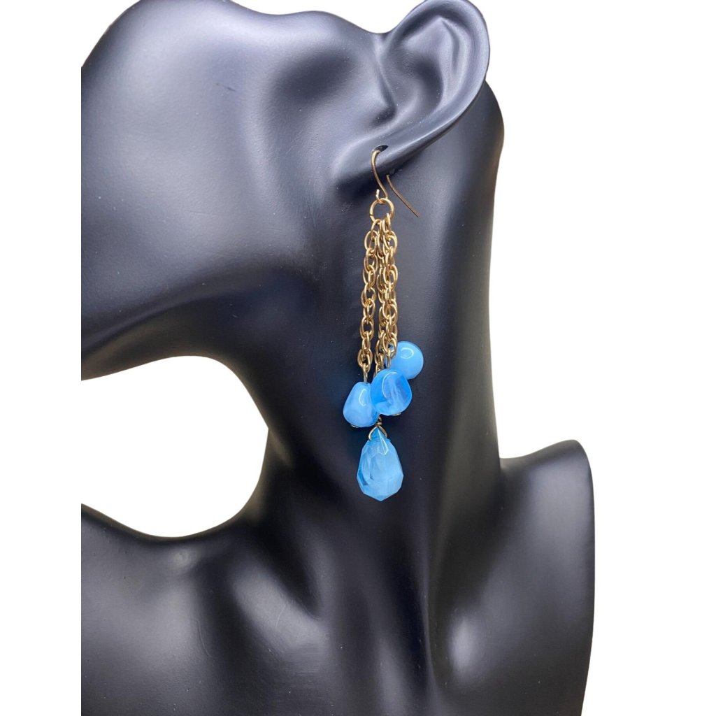 Milky Blue Lucite Swirl Dangle Earrings Vintage Rare
